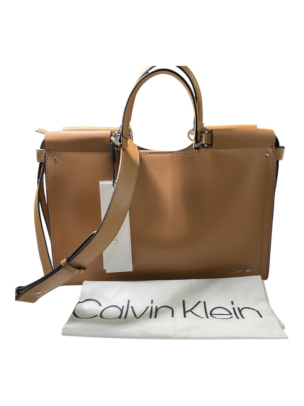 New  Leather Shoulder Bag Calvin  Klein Callie Tan Camel Crossbody Strap Classic